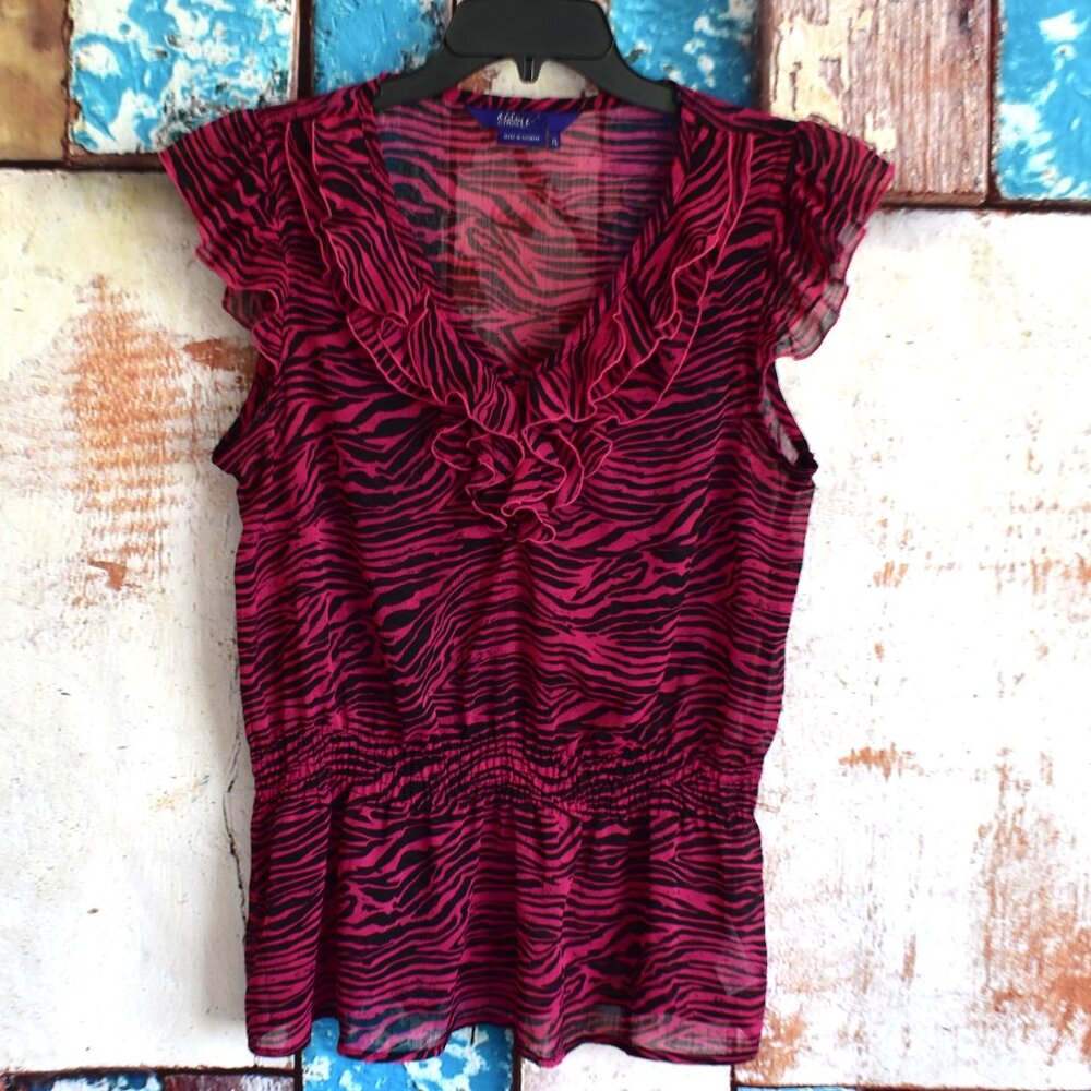 Women's Miley Cyrus Max Azria Sheer Zebra Blouse Stretched Waist XLARGE Pink
